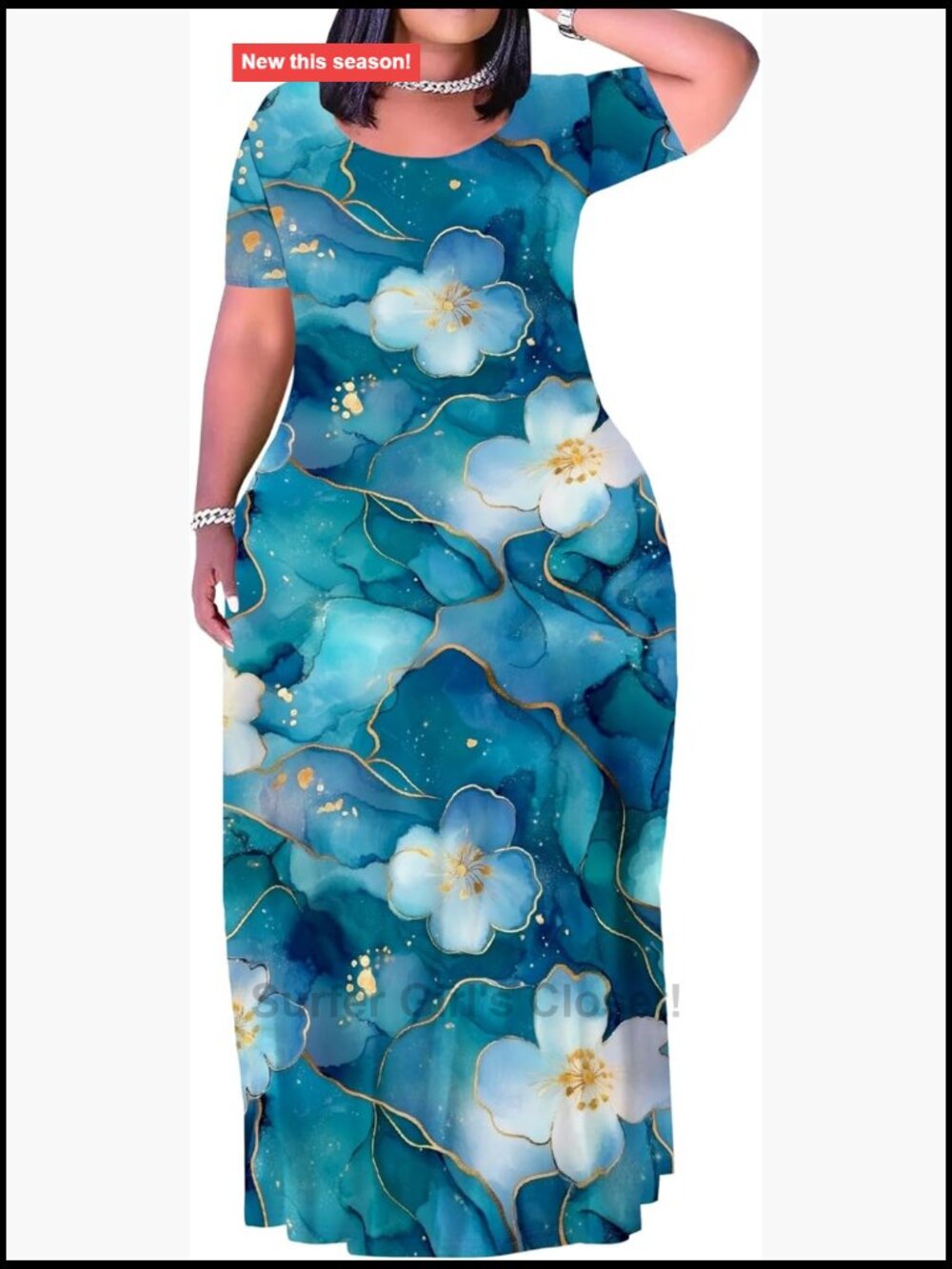Plus Size Flowy Maxi Dress with Pockets, Relaxed Fit Vacation Dress